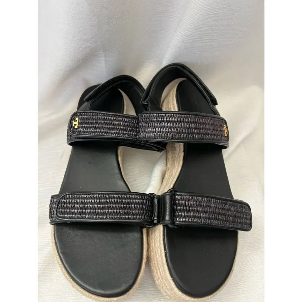 Tory Burch Black Woven Platform Espadrille Sandal in size 9